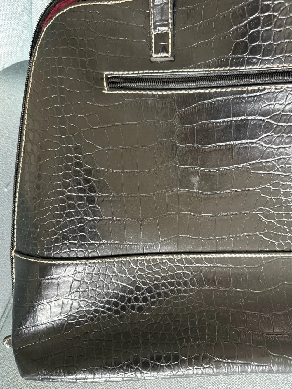Chic, Retro Merona Black Croc-Embossed Vegan Leather Laptop Tote